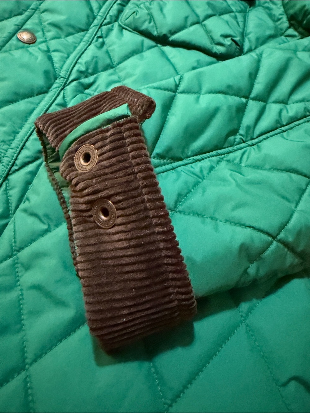 Polo by Ralph Lauren Green Quilted Puffer Jacket with Black Corduroy Collar - Picture 7 of 8